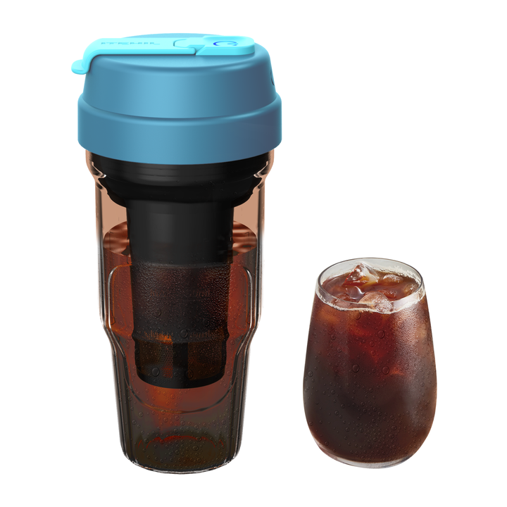 Sky blue cold brew coffee cup brewing coffee effect