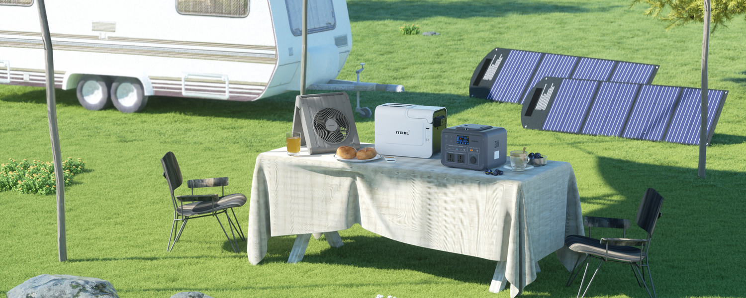 Portable reverse osmosis water filtration system, solar power station, and solar fan provide convenience for outdoor travel